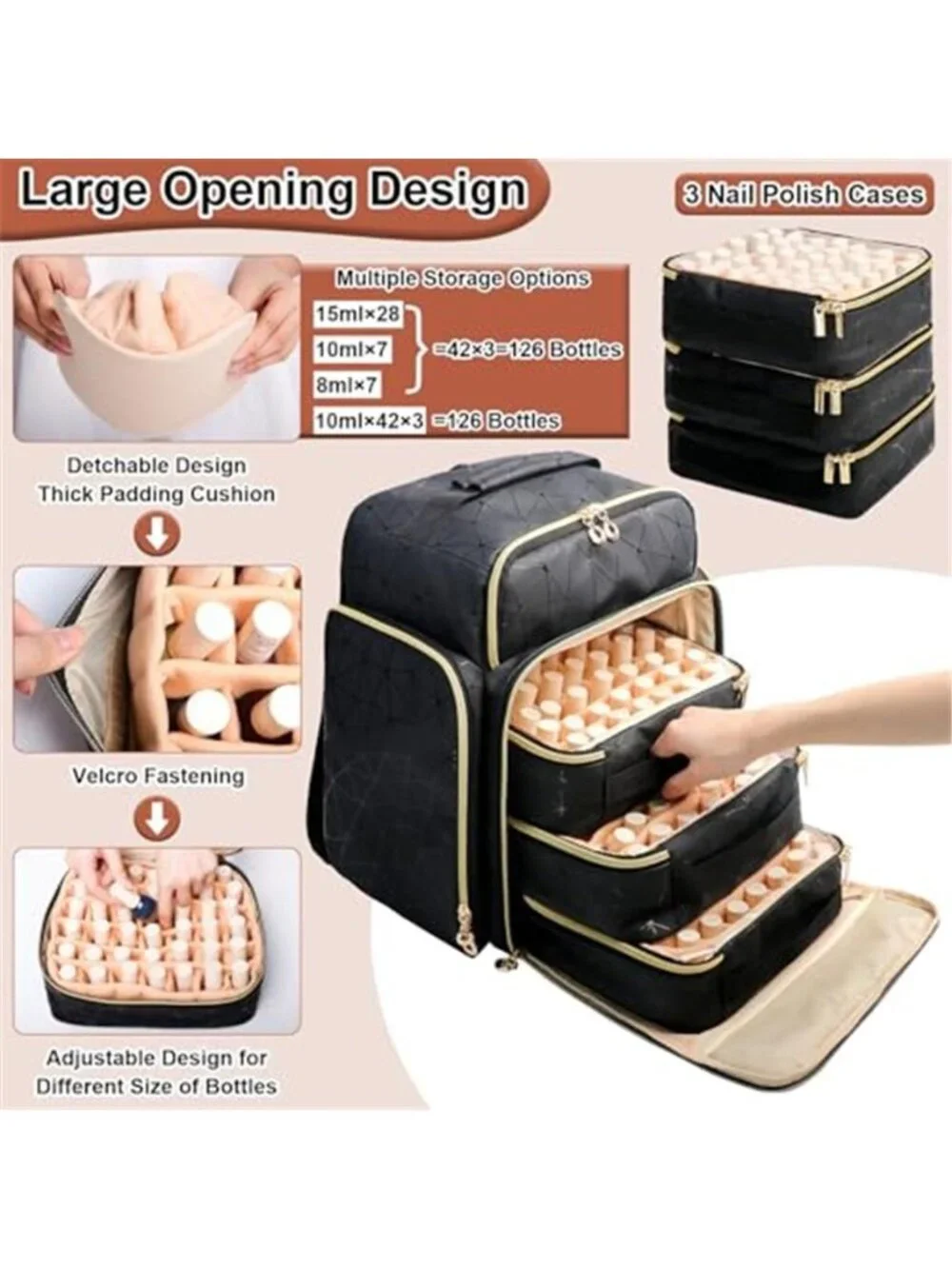 Nail Polish Organizer Backpack Holds 126 Bottles& Nail Lamp, Extra Large